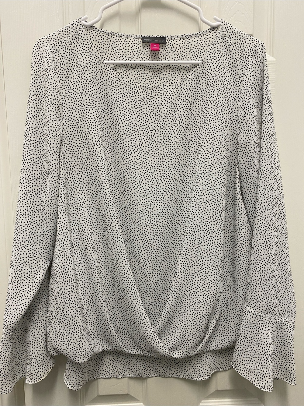 Vince Camuto White Blouse with Black Dot Print sz M